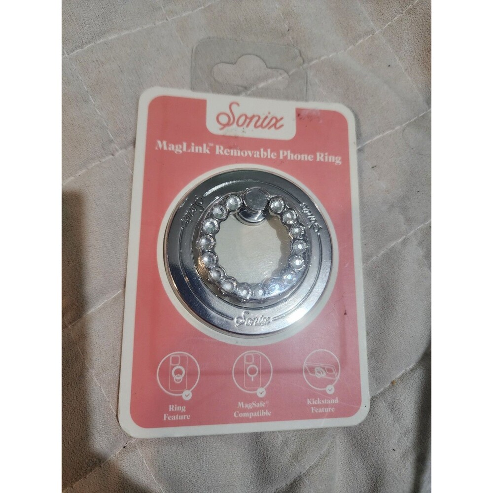 Sonix MagLink Removable Phone Ring Holder/Stand Silver + Clear Rhinestones